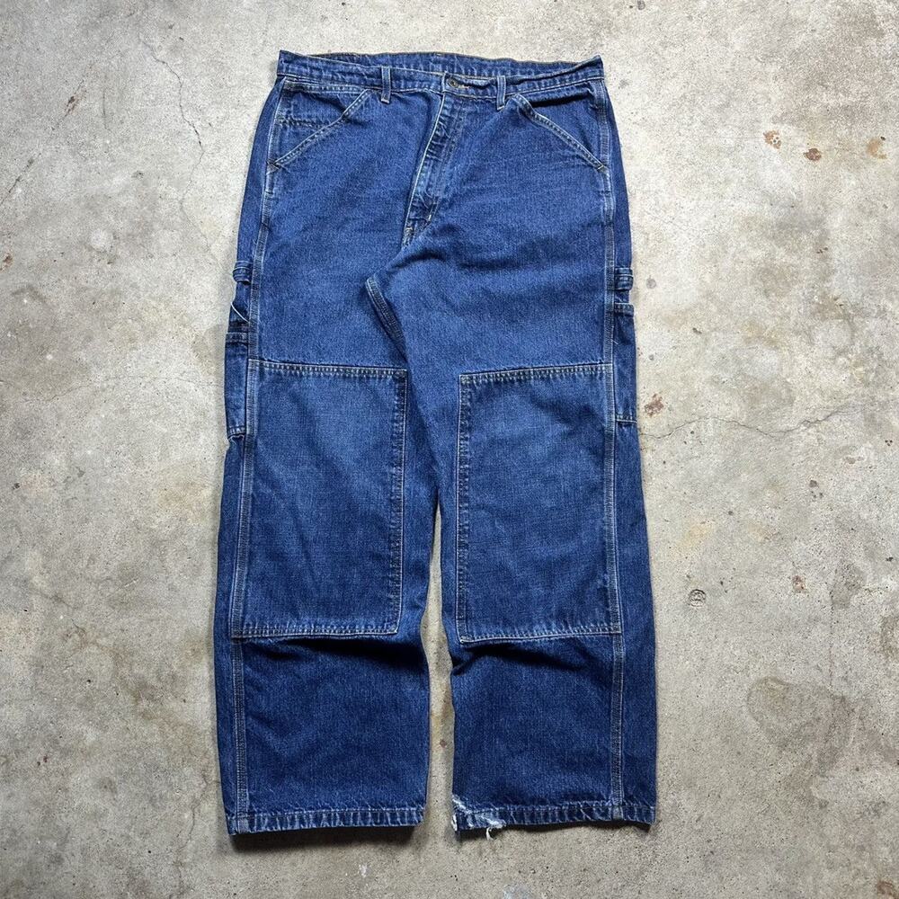 VTG Y2K Ralph Lauren Double Knee Carpenter Workwear Denim Baggy Jeans Size 36x32